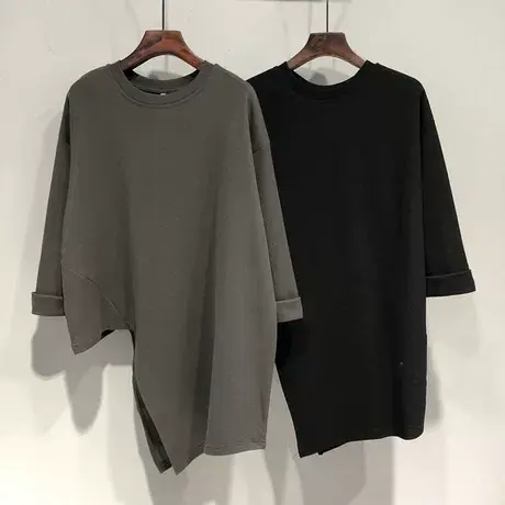 春夏装新款不规则长袖t恤女装胖mm宽松大码设计感小众上衣200斤潮商品大图