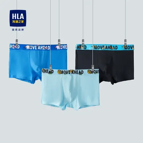 HLA/海澜之家三条包针织平脚短裤2024新款数码印花透气弹力内裤男商品大图