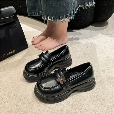 乐福鞋女2024新款春秋厚底高级感女鞋子英伦风小皮鞋法式软底黑色商品大图