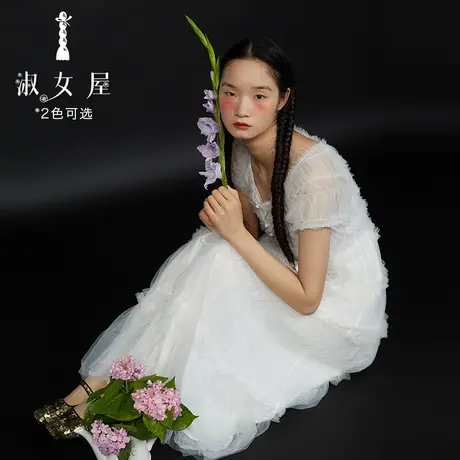 淑女屋旗舰店2022新品毛毛虫短袖连衣裙图片