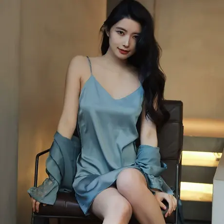 南极人冰丝吊带裙女性感纯欲打底睡裙仿真丝睡衣网红爆款2023年新图片