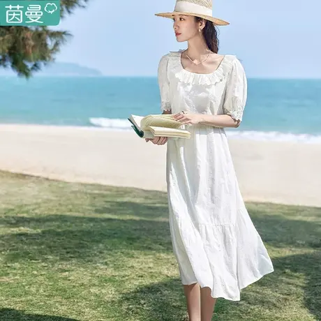 茵曼官方旗舰店法式连衣裙夏季2023新款女装减龄泡泡袖纯棉裙子图片