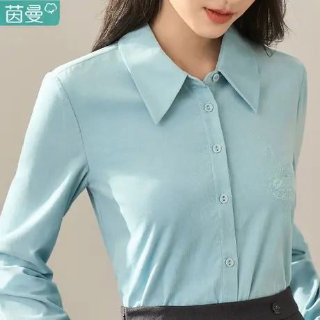 茵曼纯棉灯芯绒衬衫女长袖衬衣2023新款春秋冬季上衣打底加厚百搭商品大图