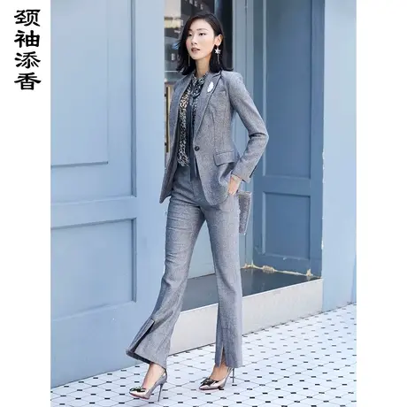 颈袖添香2022秋新款职业套装女裤时尚气质OL羊毛修身商务正装图片