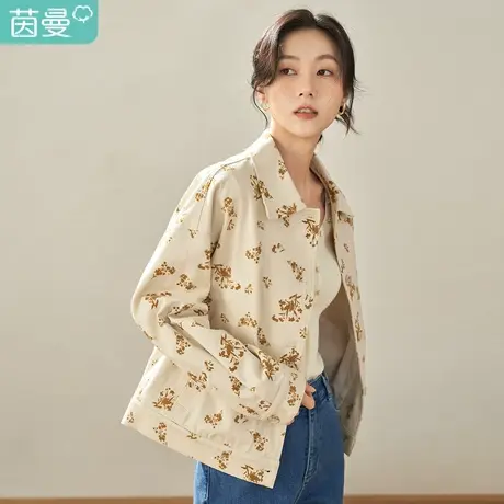 【商场同款】茵曼2022秋女装新款田园印花百搭宽松翻领夹克外套图片