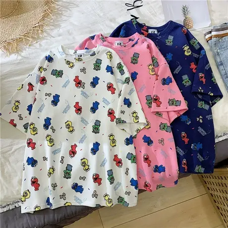 2022年新款网红泫雅风春季女装夏装芝麻街短袖t恤潮牌ins半袖上衣图片