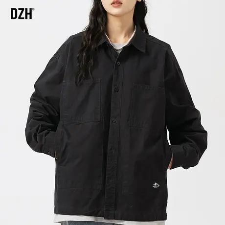 男士长袖黑色衬衫男高级感秋季2023年新款宽松休闲衬衣情侣装外套商品大图