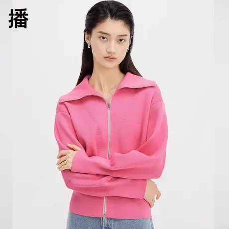 播翻领针织开衫女2023秋冬新款气质通勤拉链毛衣外套DDQ4UD5288商品大图