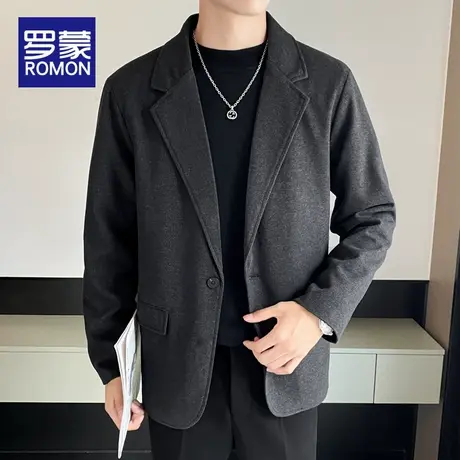 罗蒙西服男士单西外套春秋季商务休闲上衣中青年毛呢修身西装男款图片