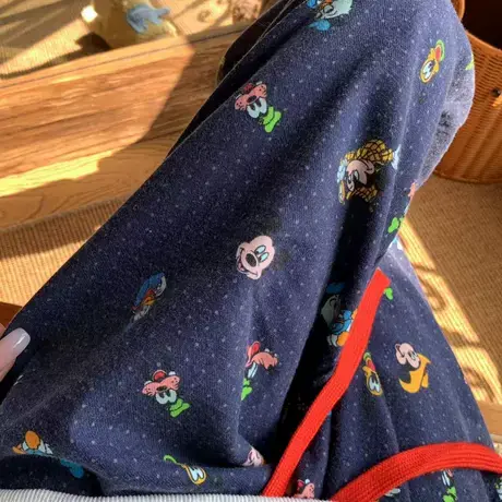 藏青波点米奇全棉磨毛可爱印花卡通少女睡裤宽松松紧有口袋居家裤商品大图