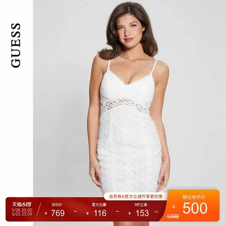 GUESS  女士腰部镂空蕾丝修身吊带连衣裙-W4YK60KCCR0图片