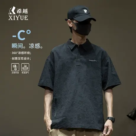透气凉感冰丝t恤男士夏季字母刺绣短袖POLO衫男款大码通勤上衣服商品大图