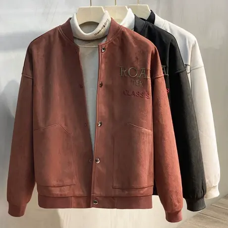 鹿皮绒外套男装秋冬季韩版潮流男士夹克宽松落肩帅气秋装机车上衣图片