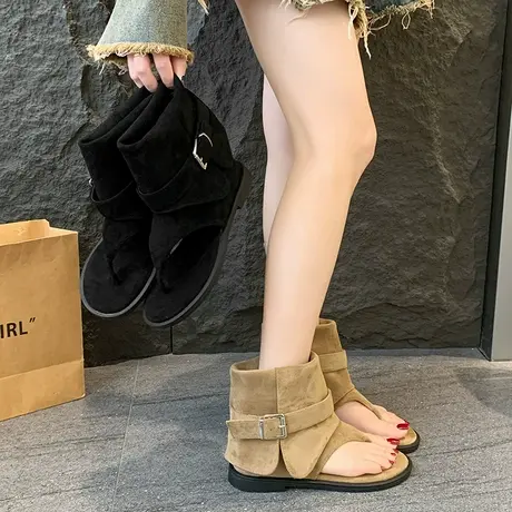 高级感凉鞋女款2025新款夏季流行百搭小众设计感夹趾平底休闲凉靴图片