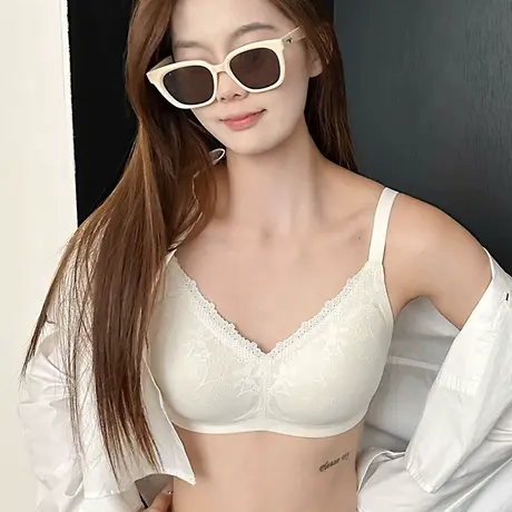 浪漫春天繁花蕾丝无痕内衣女小胸聚拢软支撑无钢圈舒适透气文胸商品大图