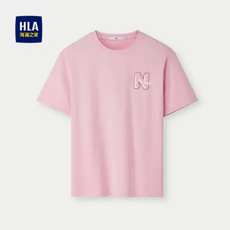 HLA/海澜之家宽松短袖T恤2025春夏新款经典圆领时尚绣花短t男商品大图