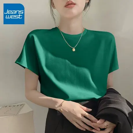 KV真维斯绿色短袖女t恤夏季2025年新款女装衣服纯棉宽松半袖上衣商品大图