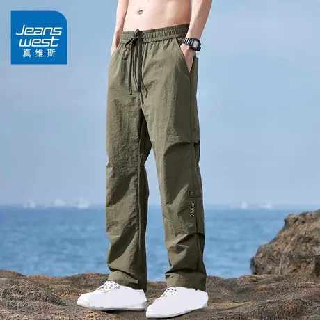 KZH真维斯夏季薄款工装休闲裤男士直筒伞兵冲锋裤军绿色2025冰丝商品大图