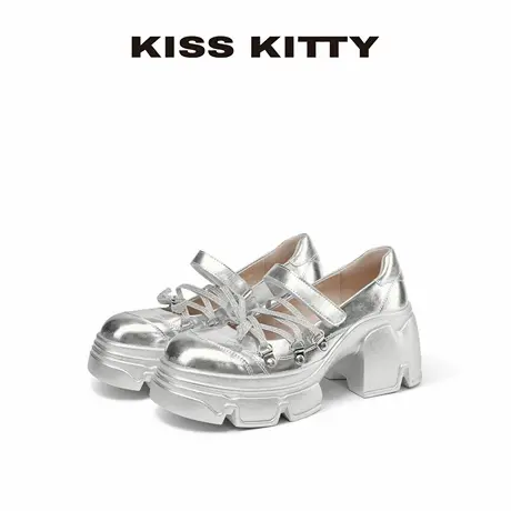 KISSKITTY松糕厚底老爹鞋女夏季小个子增高银色休闲运动玛丽珍鞋商品大图