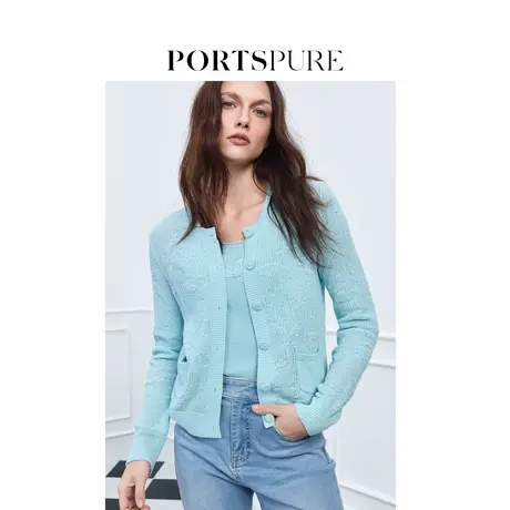 宝姿PORTSPURE女装2025夏季新品可露丽清新肌理感圆领针织开衫商品大图