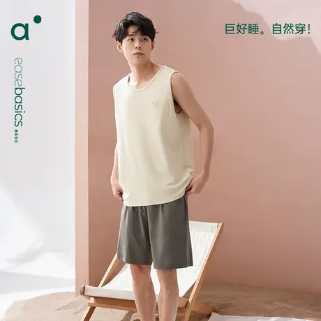安之伴男士凉感睡衣夏季纯棉无袖薄款大码背心家居服套装可外穿商品大图