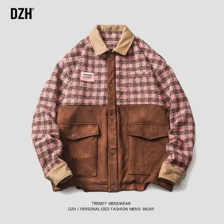 男女同款小香风格子外套男高级感复古拼接夹克情侣装春装2023新款商品大图