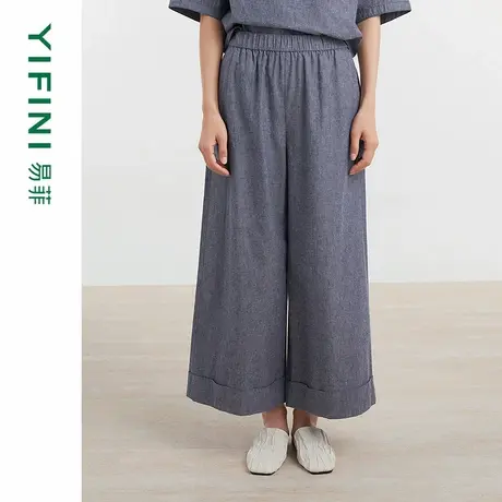 [专柜同款]Yifini/易菲木棉文艺感宽松显瘦阔腿九分裤女D04K1024图片