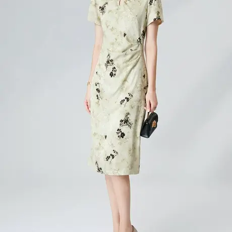 首尚格释2025夏季新品时尚新中式水墨画立领盘扣收腰显瘦旗袍裙女商品大图
