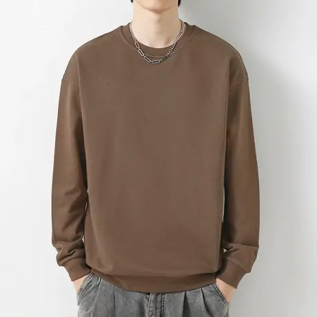 380g重磅纯棉卫衣男圆领无帽长袖t恤潮流秋冬季摇粒绒宽松上衣服图片