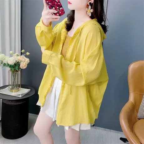 设计感木耳边连帽防晒衣女2025夏季新款宽松轻薄透气衬衫外套上衣图片