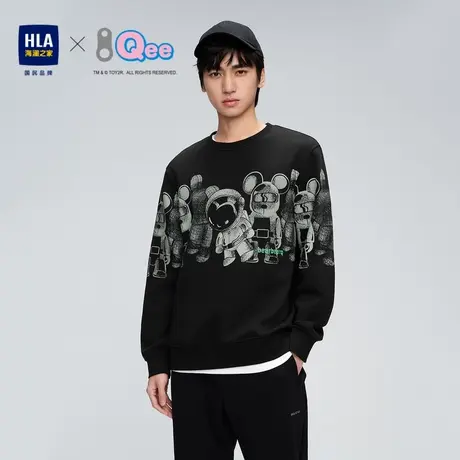 HLA/海澜之家Qee联名卫衣小熊印花圆领亲肤保暖长袖T恤男商品大图