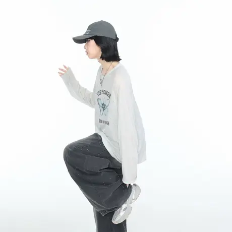 莱赛尔天丝印花长袖T恤女春秋新款宽松微透薄款物理防晒罩衫上衣商品大图
