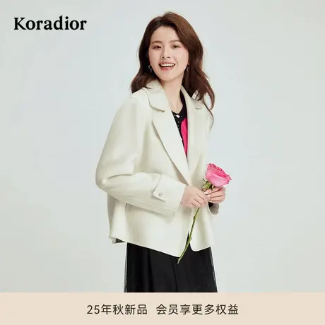 珂莱蒂尔秋季款气质通勤大翻领短款桑蚕丝绵羊毛廓形感毛呢外套图片