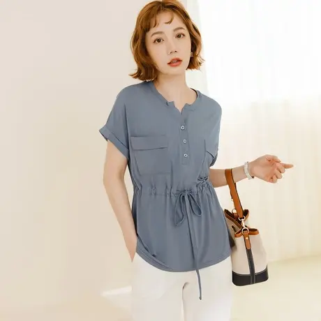 桔熊夏季休闲舒适莫代尔垂坠感收腰中长款上衣女大码AB16998商品大图