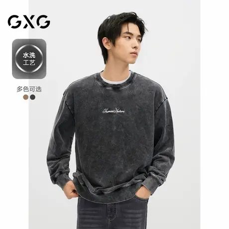 【X】GXG男装多色水洗字母绣花宽松休闲复古圆领卫衣男24年秋季1商品大图