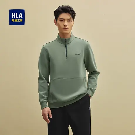 HLA/海澜之家凹凸肌理休闲上衣25秋新撞色印花半高拉链弹力上衣男商品大图