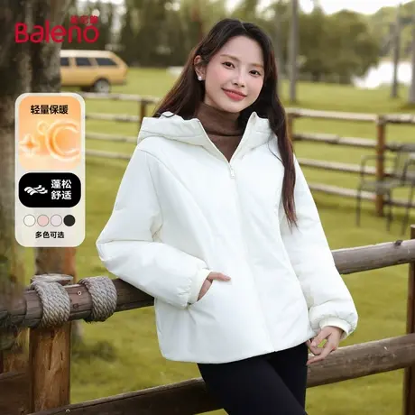 班尼路纯色棉服女款秋季加厚保暖连帽百搭短款面包服小个子棉袄Q图片