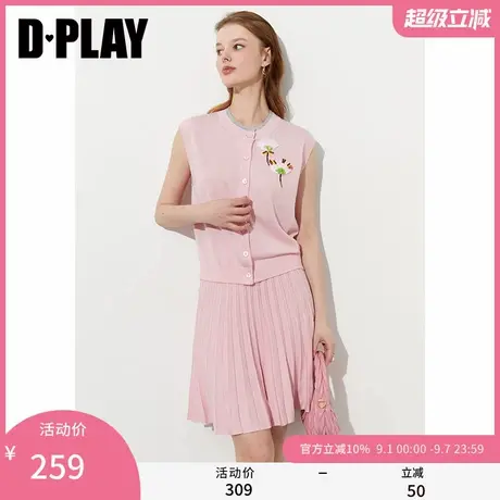 DPLAY2025年夏季新款粉色针织衫女休闲温柔气质流行圆领开衫上衣商品大图