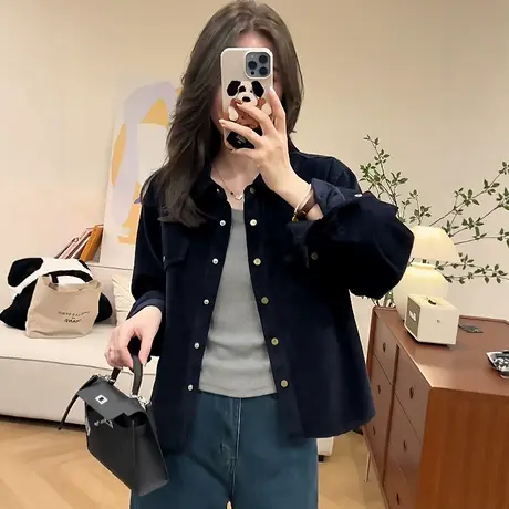灯芯绒衬衫女短款外套上衣2025新款韩版休闲宽松百搭小个子衬衣潮商品大图
