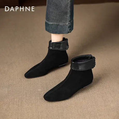 达芙妮短靴黑色瘦瘦靴子女2026新款爆款绒面弹力靴袜靴粗跟马丁靴图片