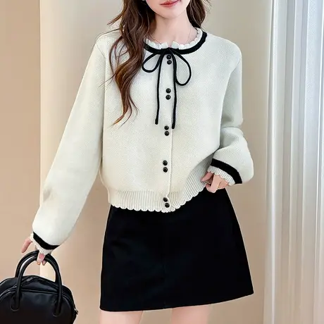 唐狮秋冬毛衣女韩系气质优雅系蝴蝶结针织开衫春秋外套高级感tu图片