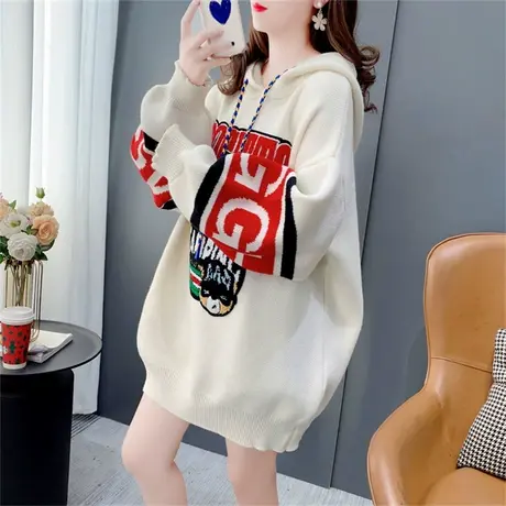 中长款连帽毛衣女秋冬2022年新款韩版宽松慵懒风洋气减龄针织外套商品大图