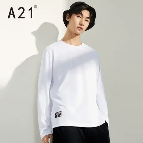 A21秋季男装2020新款休闲百搭长袖T恤外穿男士白色上衣潮男打底衫图片