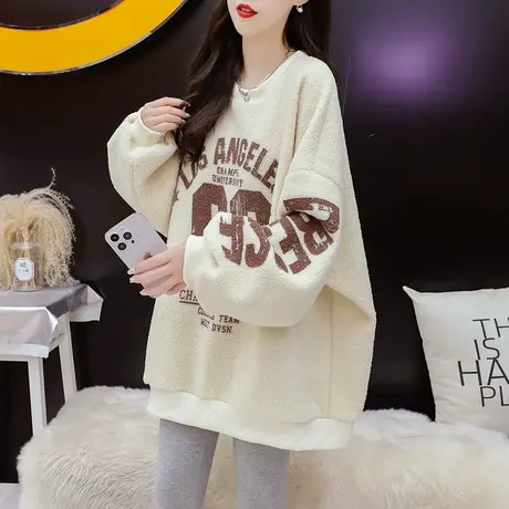 加绒加厚羊羔毛卫衣外套女2023新款秋冬季宽松慵懒风欧版大码上衣图片