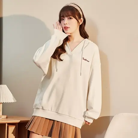 唐狮V领连帽卫衣女士春秋季外套宽松慵懒风设计感卫衣小众ins上衣商品大图