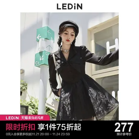 乐町西装式连衣裙秋季女黑色拼接鎏金纱裙C5FAC3H01图片