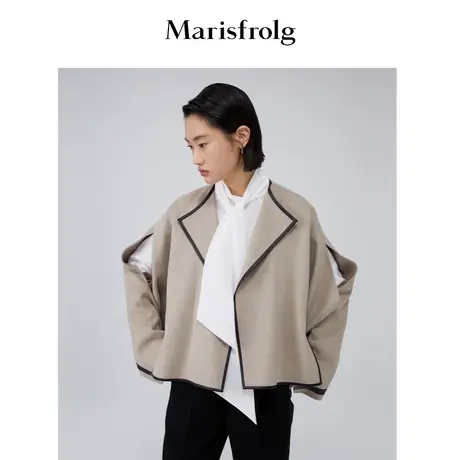 【商场同款】玛丝菲尔女装秋季新款卡其色斗篷腰带时尚短外套商品大图