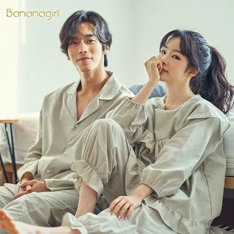 Bananagirl睡衣女春秋纯棉2021年新款圆领套头情侣睡衣甜美男大码商品大图