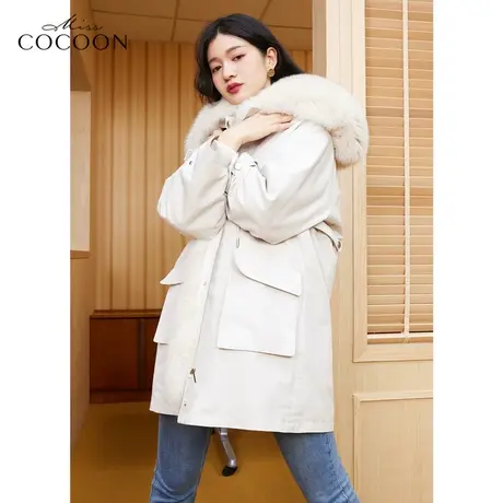 MISSCOCOON可卸狐狸毛领羽绒服女2022新款保暖宽松中长派克服外套图片