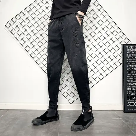 男士休闲裤裤子长裤网红潮牌刺绣百搭时尚帅气les小脚哈伦裤个性商品大图